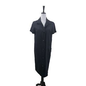 1950s Marion McCoy Vintage Black Dress Midi Button Down Short Sleeve Size L